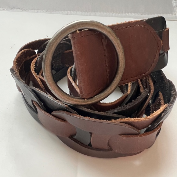 Old Navy Leather Belt Linked Round Buckle Size Medium Brown and Black - Picture 2 of 6